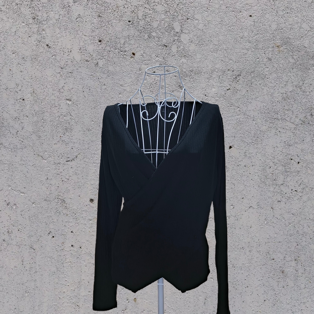 Boohoo Black Knit Criss Cross Wrap Shirt
